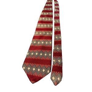 Elizabeth Neill Cravatte Mens Red Geometric Diamond Pattern Tie Silk Made in USA